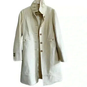 J Crew Women’s Cream Classic Peacoat, 100% Wool beige long Coat, size 6, ruffle